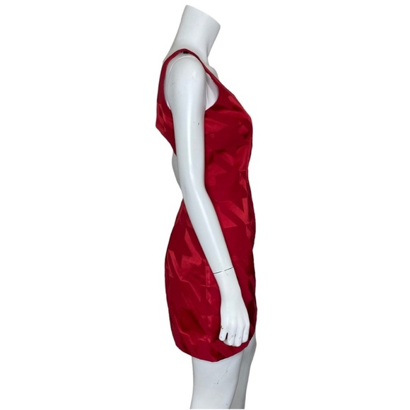 Vintage 1990s Cynthia rowley red houndstooth print satin mini dress size 4 - Picture 2 of 9